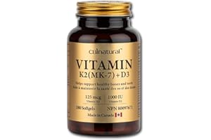 CBInatural Vitamin K2 MK-7 120 mcg with Vitamin D3 25 mcg – Bone & Heart Health Support – 180 Softgels, 6-Month Supply, Non-G
