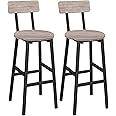 MAHANCRIS Bar Stools, Set of 2 Round Bar Chairs, 24.4 Inches Bar Stools with Back, Breakfast Bar Chairs with Footrest, Counter Bar Stools, for Dining Room, Kitchen, Bar, Greige BAHG02101