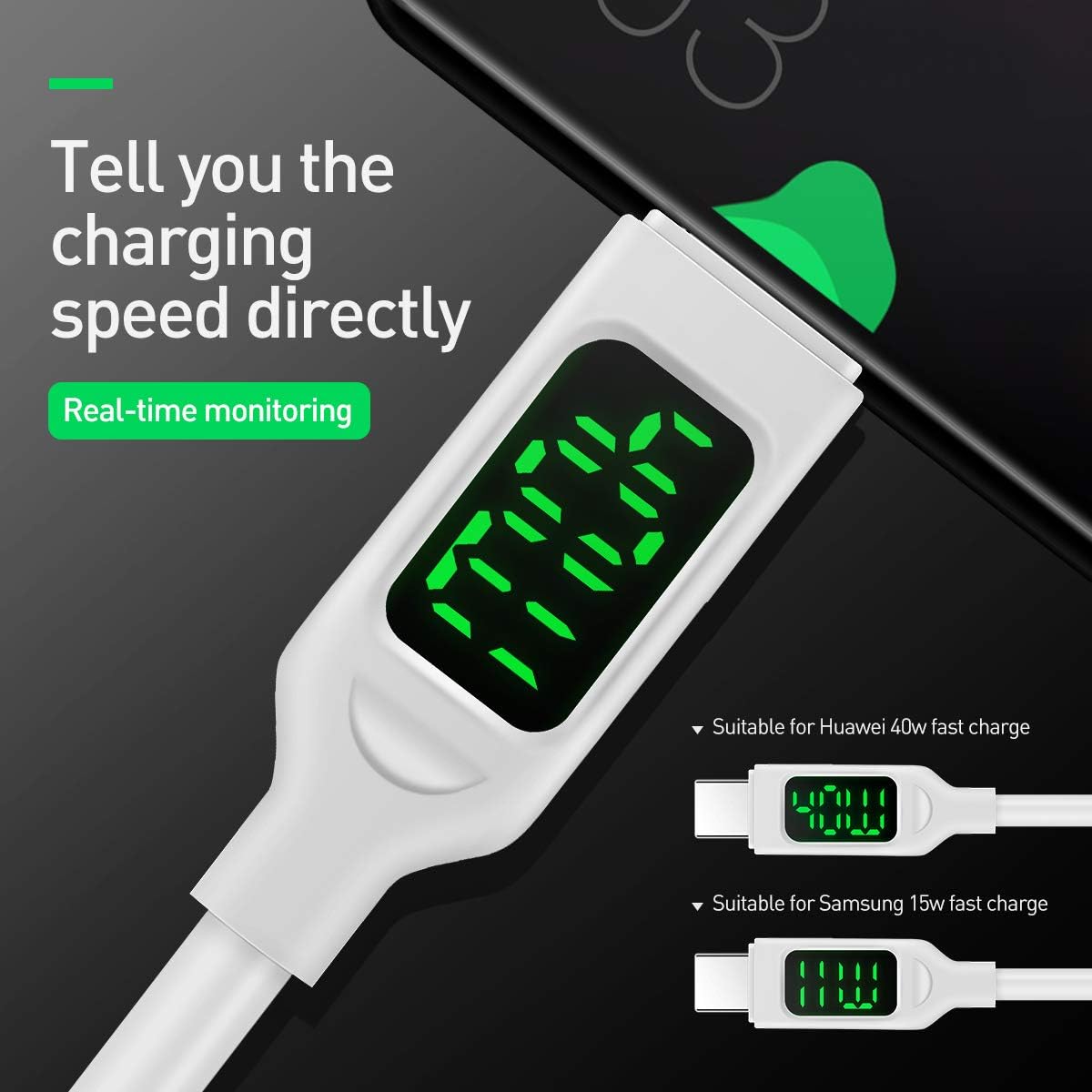 100W/5A USB C Cable,Supercharge Type C Charger with LED Display,USB A to Type C Charging Cable Fast Charge for Samsung S20/S10/S9/S8 - Image 5