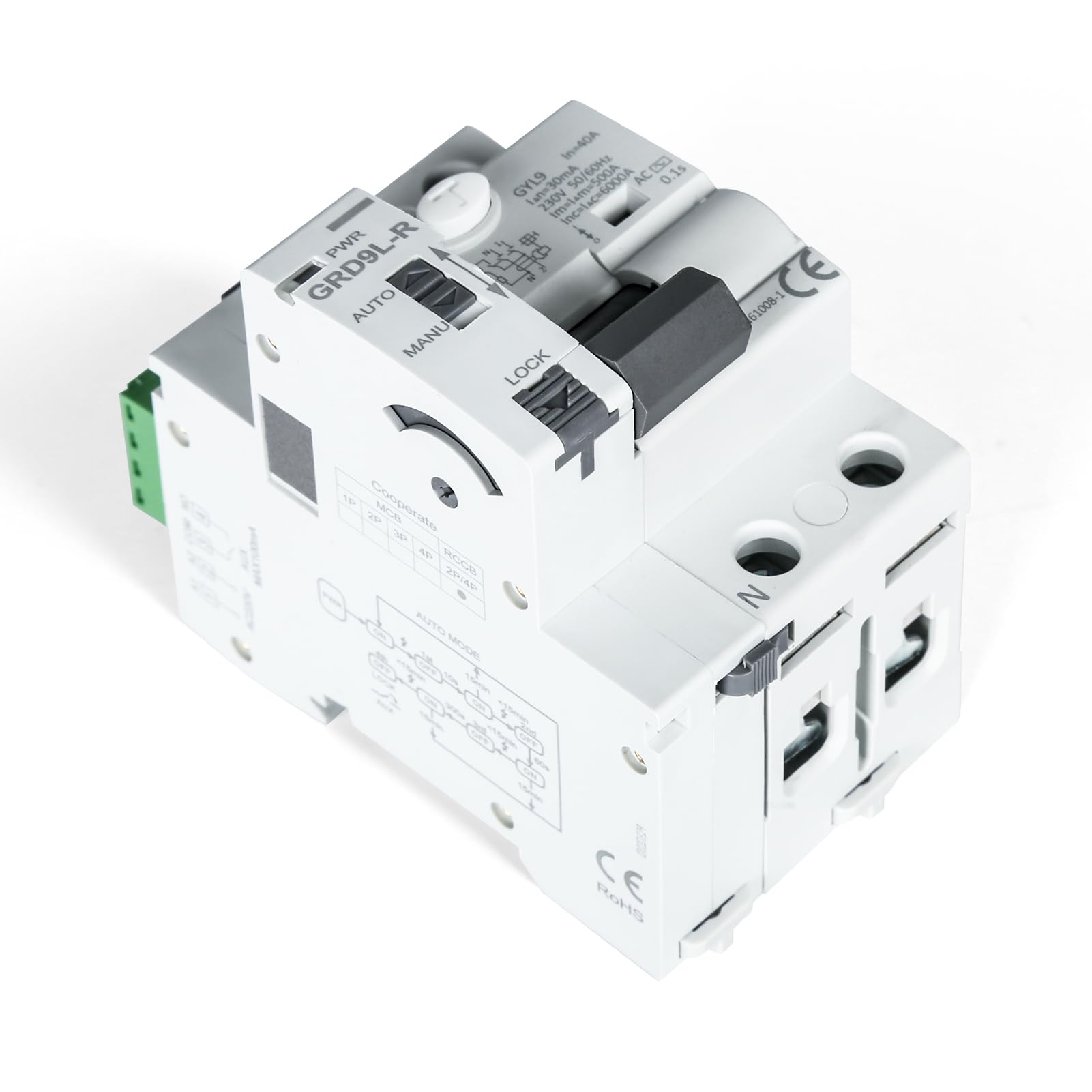 Jadeshay Auto Rearmable Differential Switch 2P 40A 30mA Resettable Automatic Rearme Circuit Breaker Low Voltage Protection Switch Automatic Reclosing Device