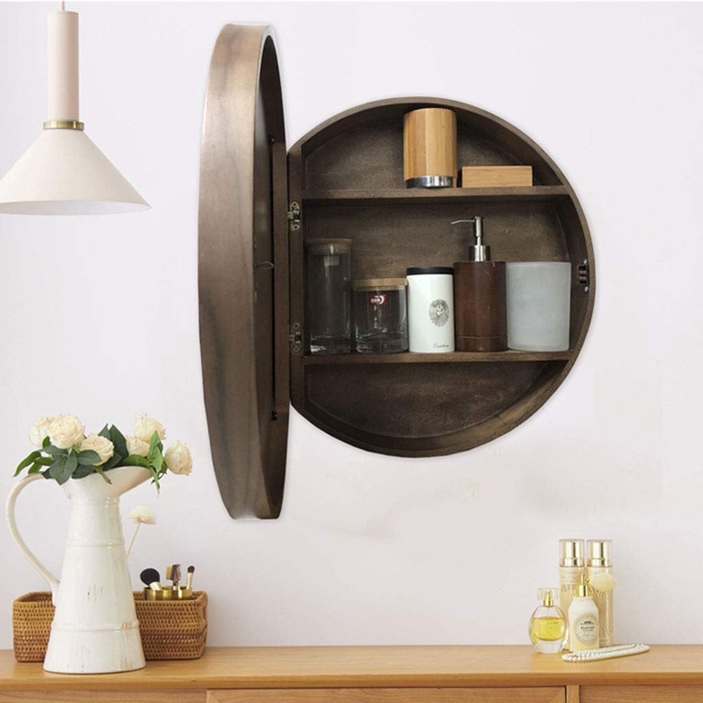 Color Black Size 50cm 19 7inches Armoire De Toilette Armoire De Toilette En Bois Miroir En Bois Massif Avec Etagere Armoire De Toilette Ronde Murale Ouverte A Gauche Et A Droite Salle