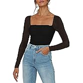 SEBOWEL Women Rhinestone Sparkly Bodysuits Sexy Studded Sheer Mesh Long Sleeve Bodysuit See Through Club Rompers Top