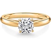 Gem Stone King 0.70 Ct 10K Yellow Gold 5MM Cushion Lab Grown Diamond Engagement Ring | Wedding Anniversary Promise Ring For Women | DEF Color | VVS-VS Clarity