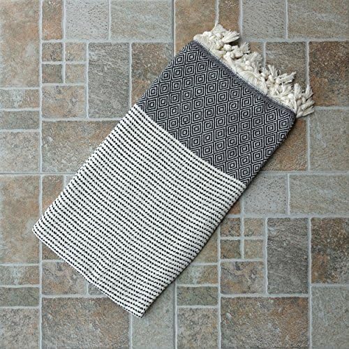 Dandelion - Dashed Diamond Pattern - Naturally-Dyed Cotton Turkish Towel Peshtemal - 71x39 Inches - Black