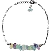 NJCRAFT Gemstone Chips Bar Bracelet for Women | Natural Healing Crystal Jewelry | Black Plated Adjustable Chain 7+1 Inch | Gem Size 2-4 mm | Handmade Elegant Bracelet