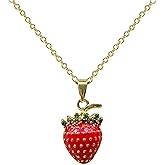 YISXVD Cute Red Strawberry Necklace for Women 18k Gold Plated Strawberry Pendant Necklace Birthday Jewelry