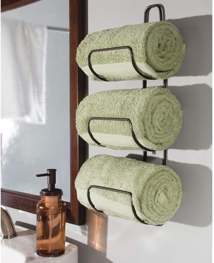 mDesign Metal Wall Mount 3 Level Bathroom Towel Rack Holder & Organizer - for Storage of Towels, Washcloths, Hand Towels, Robes - 2 Pack - Bronze: Home & Kitchen