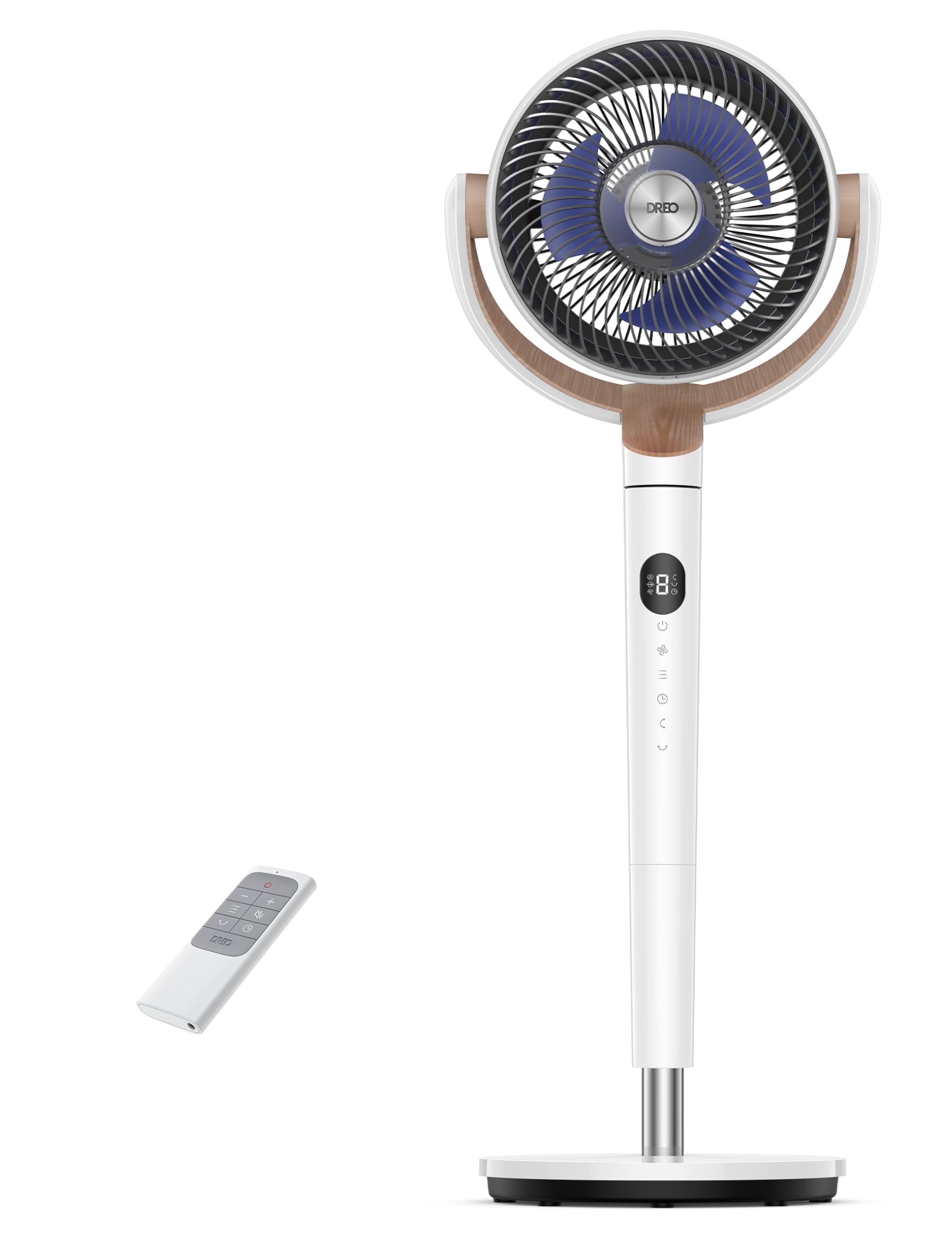 DREO ventilateur sur pied silencieux 20 dB avec oscillation omnidirectionnelle 120°+120°, portée du vent 26 m, débit d’air 1615 m³/h, circulateur Turbo, hauteur réglable 94–107 cm, 3 modes, 8 vitesses