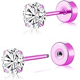 BLISI Titanium Flat Back Earrings, CZ Stud Earrings for Women | Cartilage Earring with Screw on Earring Back | Hypoallergenic Helix Piercing Jewelry | Dainty Earrings 3mm/4mm/5mm Tragus Stud
