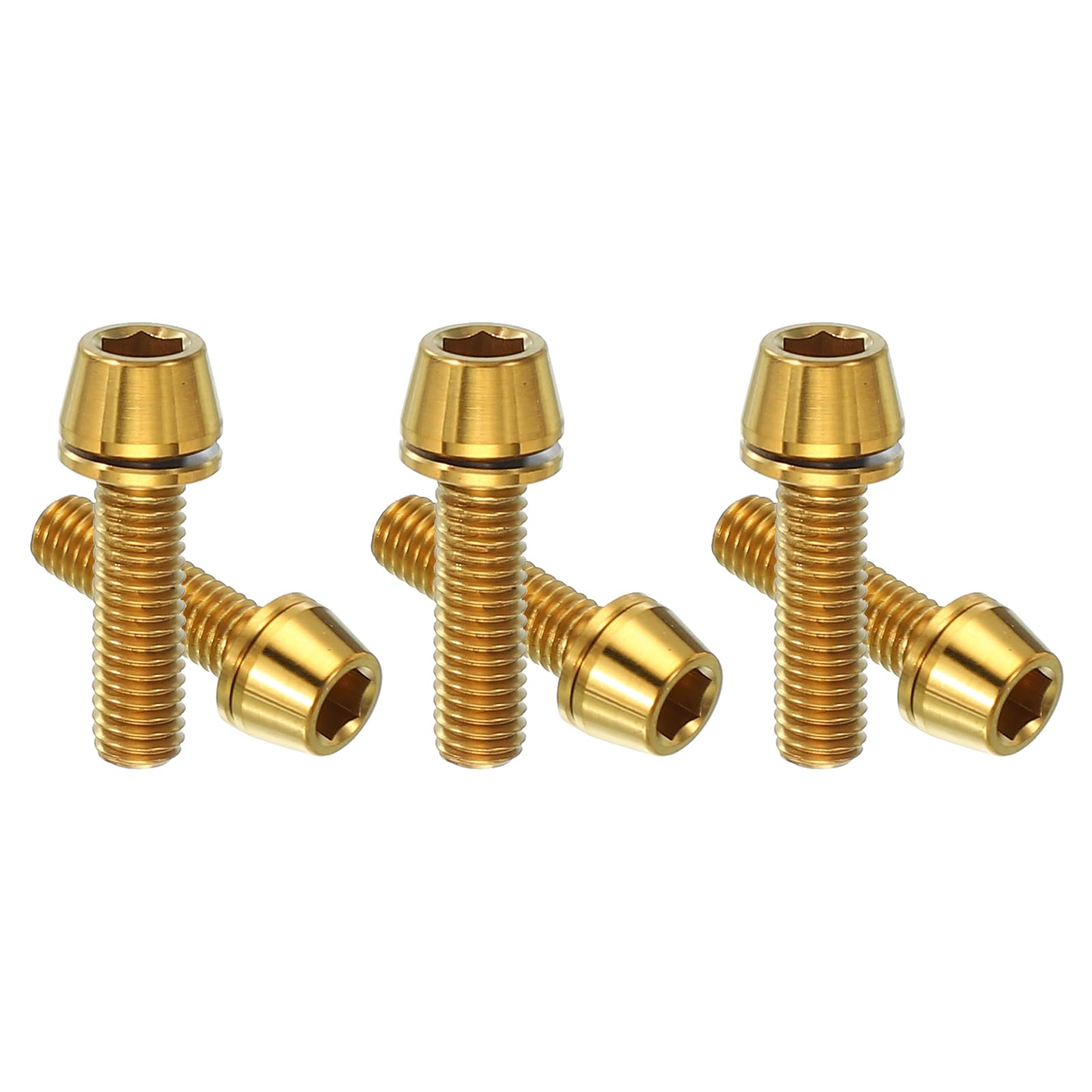 PATIKIL M5x18mm Titanium Bicycle Stem Bolt, 6 Pack Hex Tapered Head Bolt Mountain Bike Screw Replacement with Washer for Bicycle Stem Parts, Gold Tone