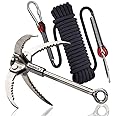 Grappling Hook with 10m Rope – Multifunctional QUADPALM Grapple Hook - 4 Stainless Steel Folding Claws - Heavy Duty - Outdoor Camping Hiking Tree Rock Mountain Climbing Equipment