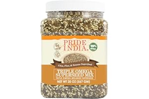 Pride Of India - Triple Omega Superseed Mix - Protein, Fiber, Calcium, Iron, Omega-3, Omega-6, & Thiamin Rich Superfood w/ Chia Flax & Sesame Seeds, 1.25 Pound (20oz) Jar