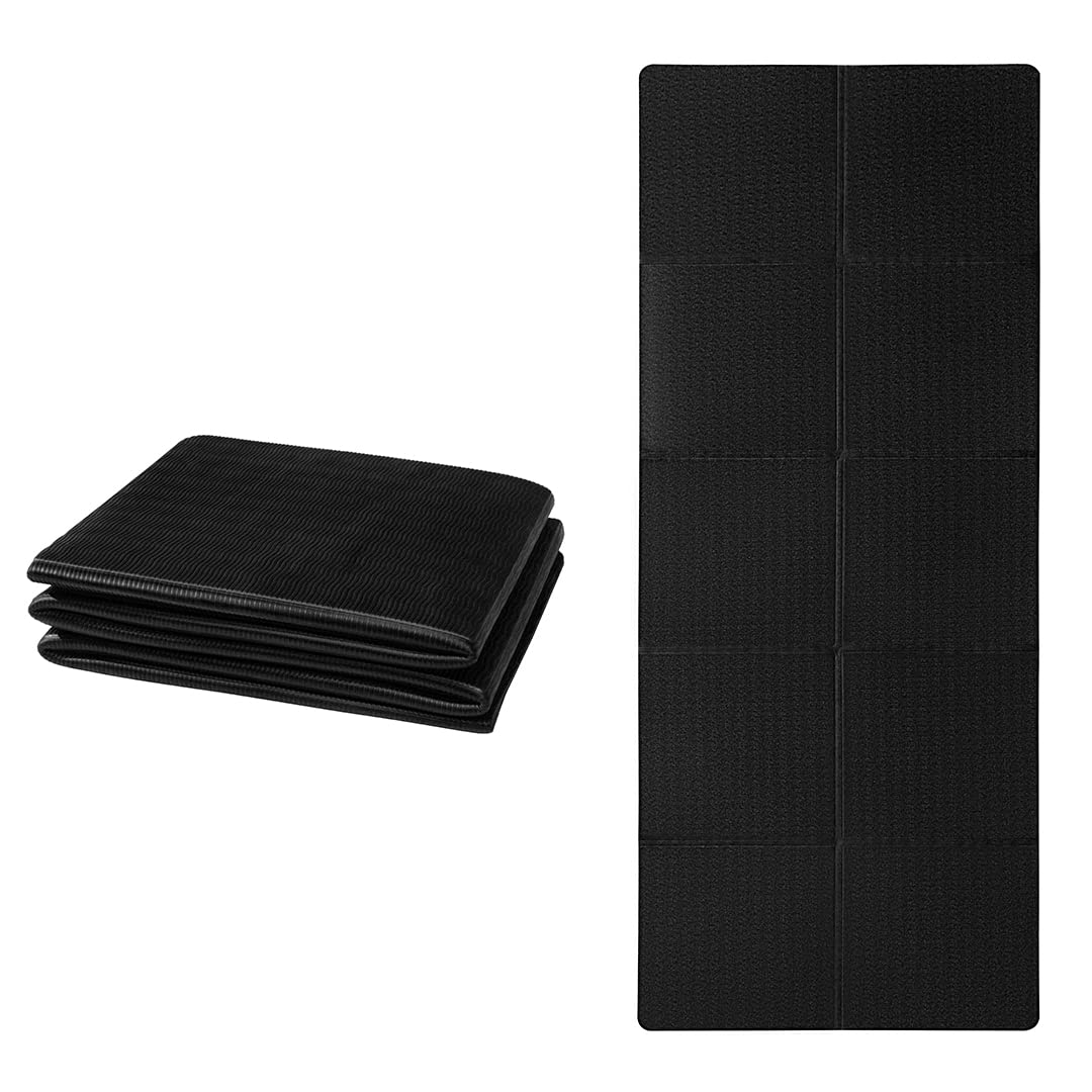 Good Nite Yoga Mat TPE Foldable Portable Non Slip Exercise Fitness Gym Pilates Sport Travel Mat for Women Men 183 x 61 x 0.6 cm (Black)