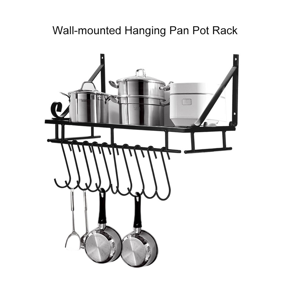 Hanging Pan Pot Rack(45/90cm), Wall Mounted Utensil Holder with 10 Hook