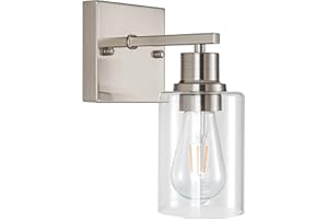FILIMITIY 1-Light Bathroom Light Fixtures, Brushed Nickel Vanity Light with Clear Glass Shade, Modern Wall Sconce for Mirror Bedroom Hallway Farmhouse Kitchen