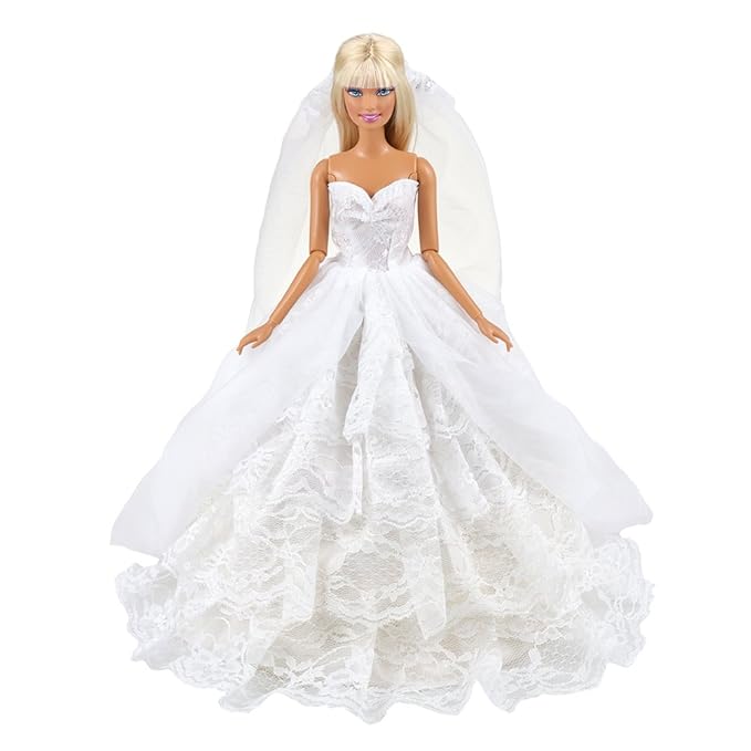 VILLAVIVI Hochzeitskleidung Abendkleid Kleidung mit Brautschleier für Barbie Puppen