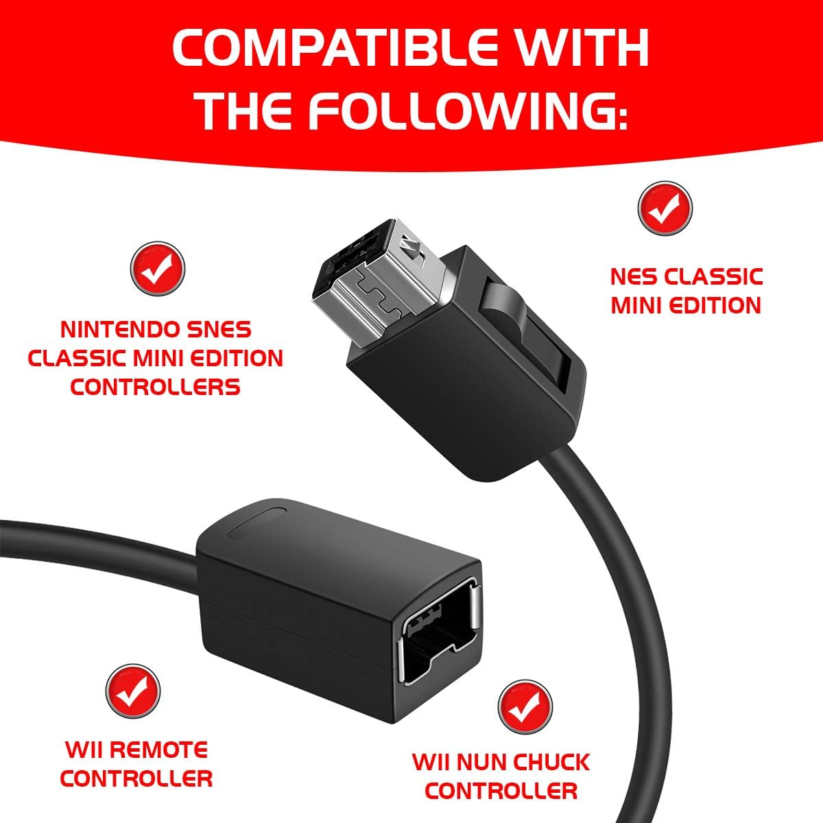 NES Classic Controller Extension Cable 3M / 10ft (2-PACK), i-Kawachi SNES Extension Power Cord for Super Nintendo SNES Classic Edition Controller (2017) and Mini NES Classic Edition (2016): Electronics