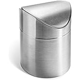LOVEINUSA Mini Trash Can with Lid, 1.5l Small Garbage Bin Brushed Stainless | Steel Desk Trash Can for Office desk, Bathroom vanity, Makeup table, Coffee station, Kitchen countertop