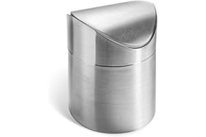 LOVEINUSA Mini Trash Can with Lid, 1.5L Small Garbage Bin Brushed Stainless Steel Desk Trash Can for Bathroom, Office, Kitchen, Coffee Table, and Countertop Use