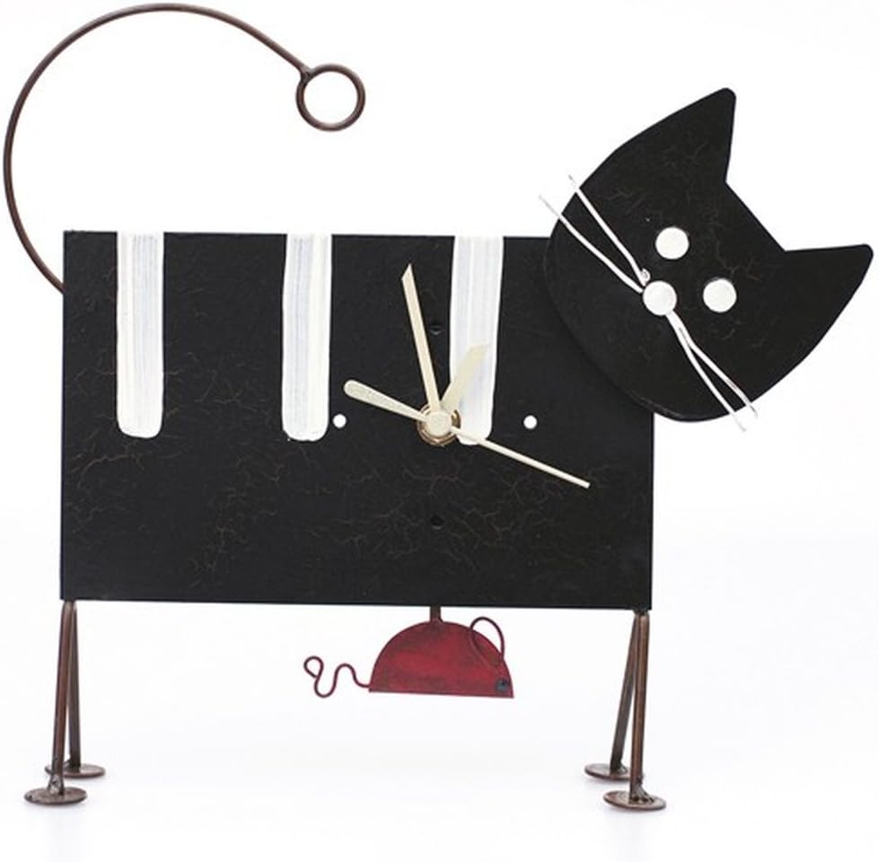 Fair Trade Cat and Mouse – 27 x 24 cm Clock – Ethno Recycle Pendant Watch Clock black