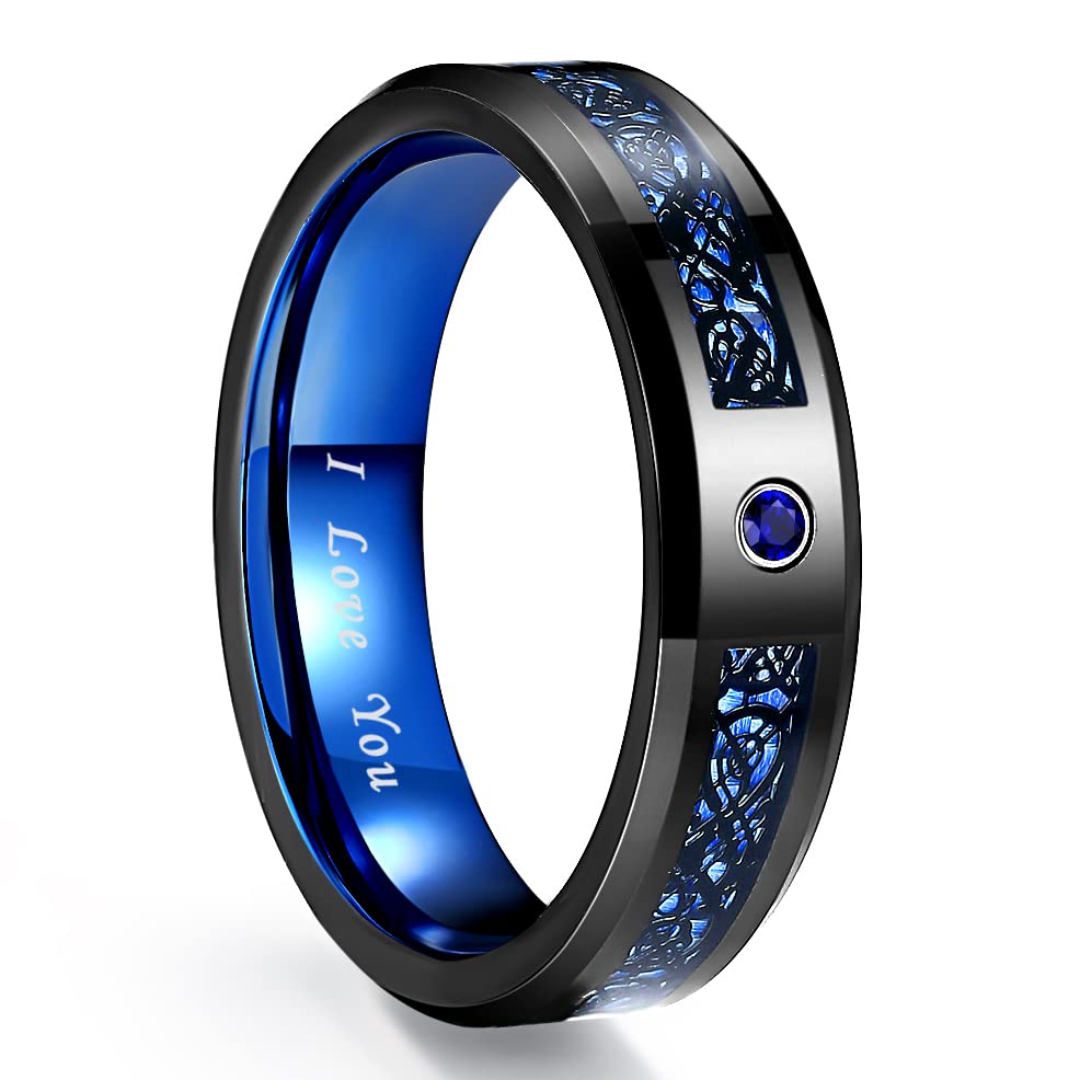 NUNCAD 6mm Mens Black Anniversary Rings Black Celtic Dragon Tungsten Carbide Wedding Band Size T 1/2