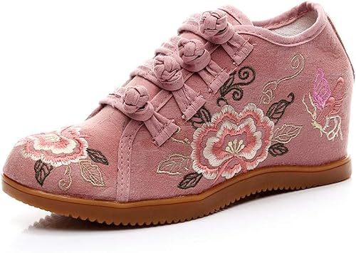 Amazon Jinniu ジンニュウ レディース ショートブーツ フラットシューズ 花刺繍 中華風 漢服靴 ウェッジソール 厚底 きれいめ カジュアル 花 柄 大きい 軽量 北京 靴 歩きやすい 疲れない 柔らかい 写真撮影用 ピンク F パンプス