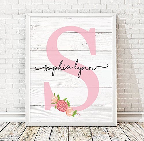 image for Canary Road Girls Monogram Paper Art Print | Girls Wood Nursery | Rust