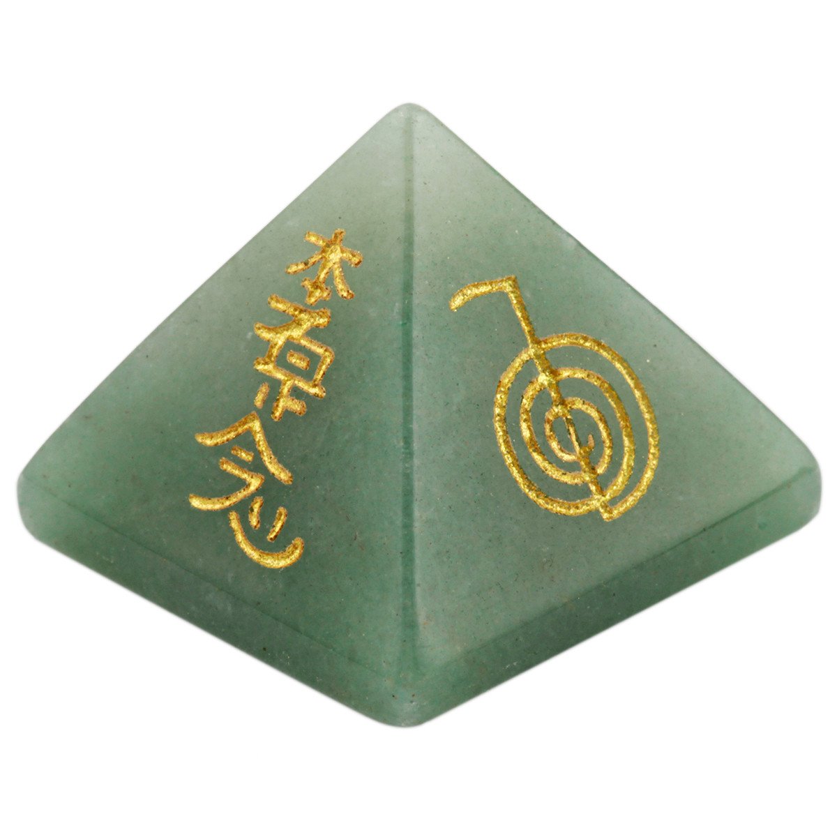 Shanxing Green Aventurine Crystal Pyramid,Healing Stone Engraved Reiki Symbols Decoration Figurine