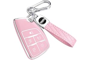 Montague Key Fob Cover for Chevy Suburban, for GMC Yukon Denali Terrain, Soft TPU Key Case for Silverado Tahoe Equinox Traverse, for Buick Envision Remote Smart Key Holder（5 Buttons Pink）