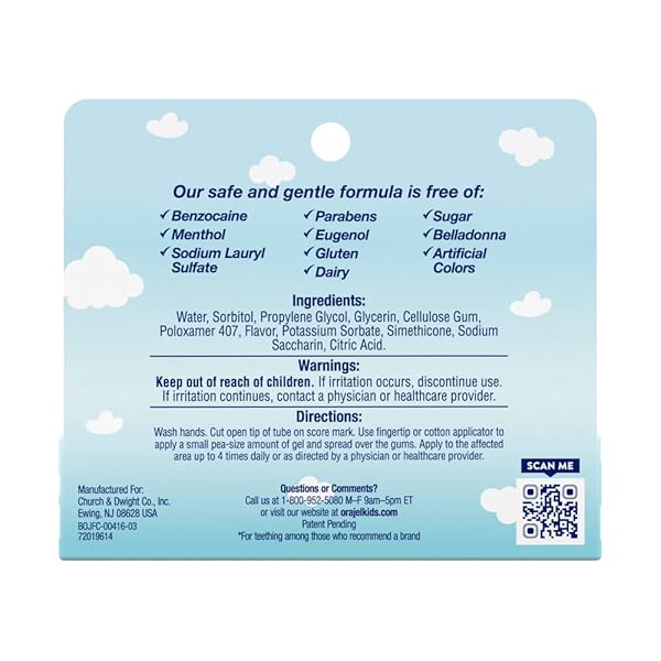 ORAJEL BABY DAYTIME COOLING GEL FOR TEETHING, DRUG-FREE, #1 PEDIATRICIAN RECOMMENDED BRAND FOR TEETHING*, ONE .33OZ TUBE