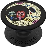 Sugar Skull Couple Floral Moon Mexican Day Of The Dead Gift PopSockets Adhesive PopGrip