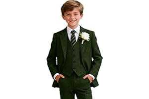 YOTSAISPRING Retro Tweed Boys Suit 3 Piece Slim Fit Herringbone Jackets Set Wool Blend Suits Blazer Vest Pants Tux Wedding Outfit for Boy