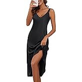 ouansyltg Women Long Satin Nightgown Silk Slips Dress Sexy V Neck Sleepwear Sleeveless Nightshirt Wide Strap Chemise