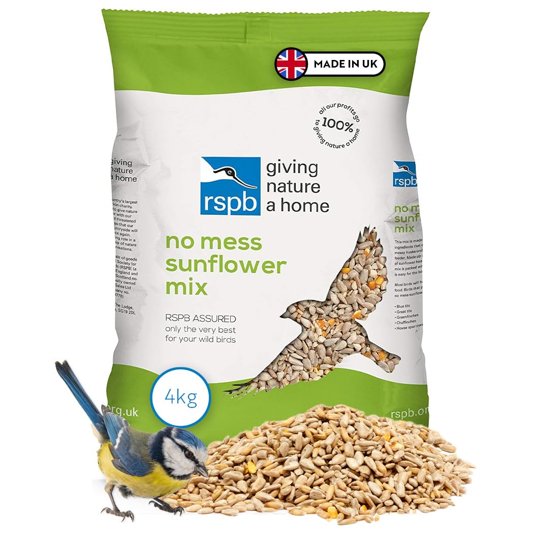 RSPB No Mess & No Waste Sunflower Hearts Wild Bird Food 4Kg, High in Energy & Protein, Great For Bird Feeders, Supporting The RSPB Charity, Resealable & Recyclable Packaging
