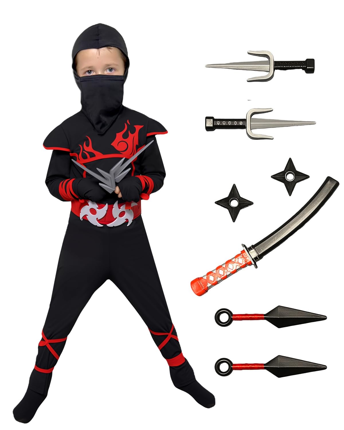 Photo 1 of Kids Ninja Halloween Costume with Full Accessories, Ninja Outfit Dress Up Set, Halloween Costume (M (8-10 YRS))