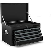 Goplus Steel Tool Box, 24” Tool Chest Case with 6 Drawers, Top Storage, Automatic Lock, Ball Bearing Slides & EVA Liners, Por