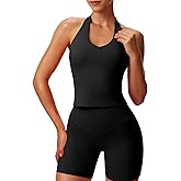 Aoxjox Women's Sleeveless Hailey Halter Tank Tops Workout Athletics Gym Yoga Curve Longline Crop Top