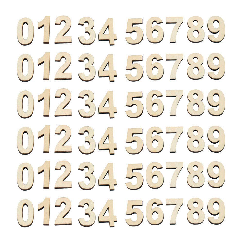 JKJF Wooden Number Unfinished Wood Sticker for DIY Craft, 0 to 9, Totally 6 Sets 60 Pcs
