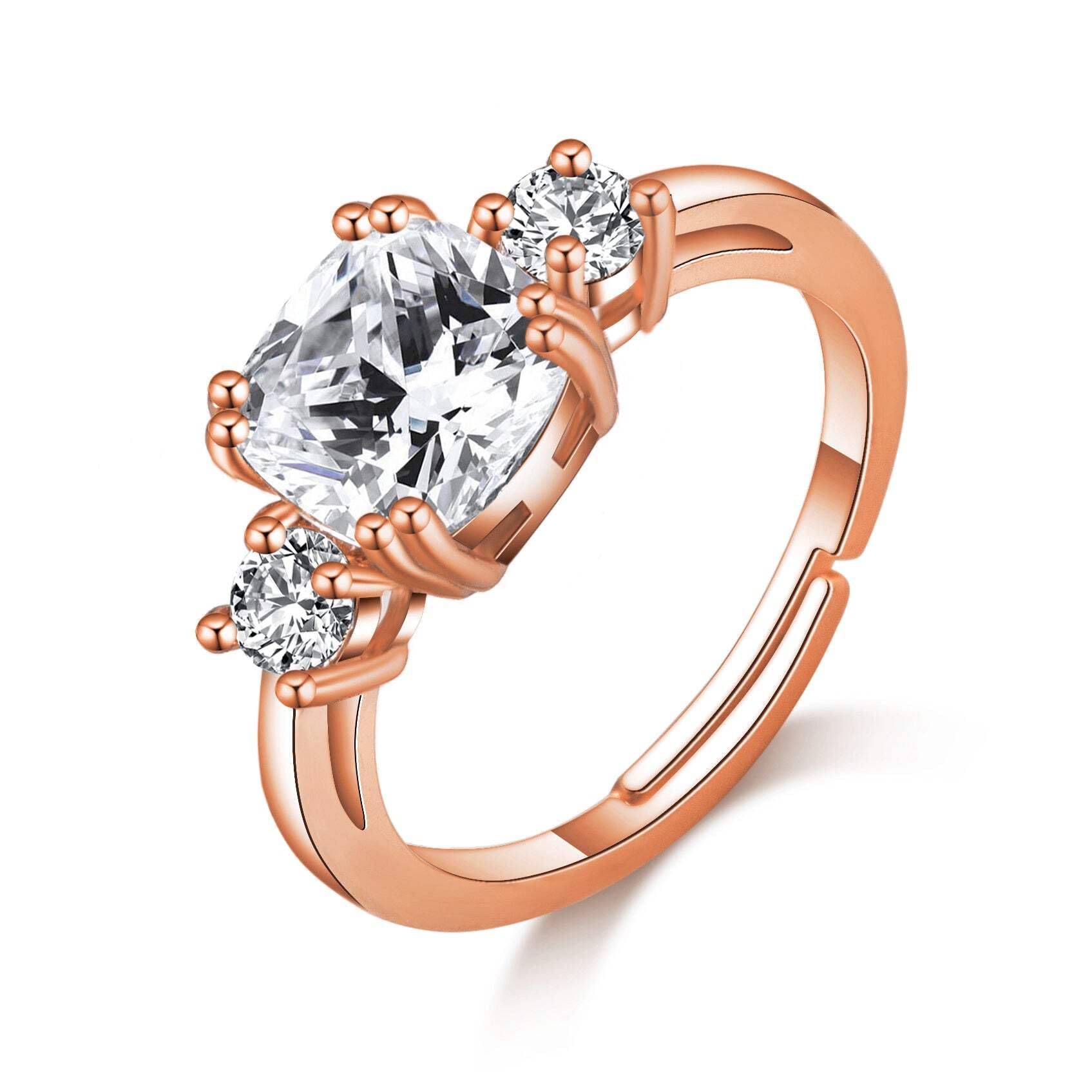 Philip Jones Rose Gold Plated Adjustable Three Stone Ring Created with Zircondia® Crystals