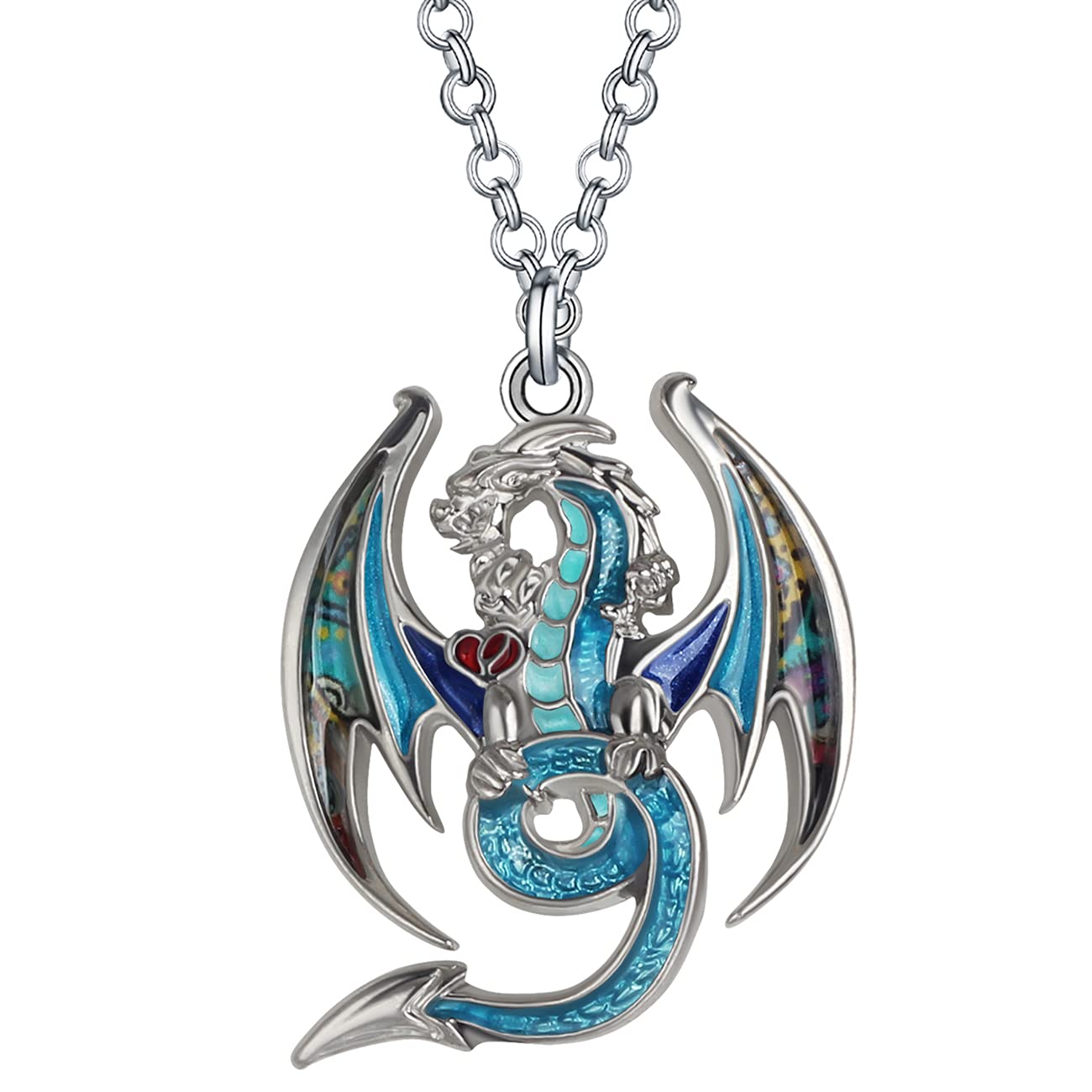 BONSNY Enamel Fantasy Dragon Necklaces Pendant for Women Jewelry Lucky Symbol 18" (Blue)