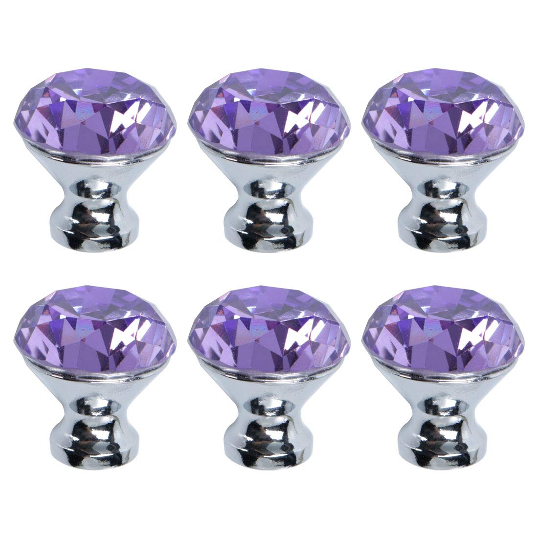 sourcing map 6pcs Crystal Knobs Aluminum Alloy Base Round Shaped Drawer Pull Handle Knob for Furniture Cupboard Wardrobe Dresser Purple
