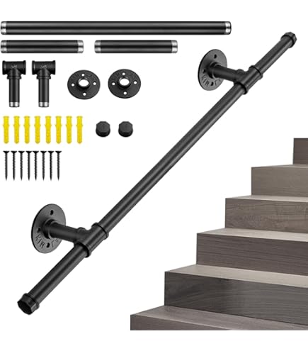Wooden Stair Handrail With Non Slip Metal Bracket Wall Mount Banister For Attic Kindergarten Corridor 6ft/180cm Kit For Safe And Space Saving Staircase