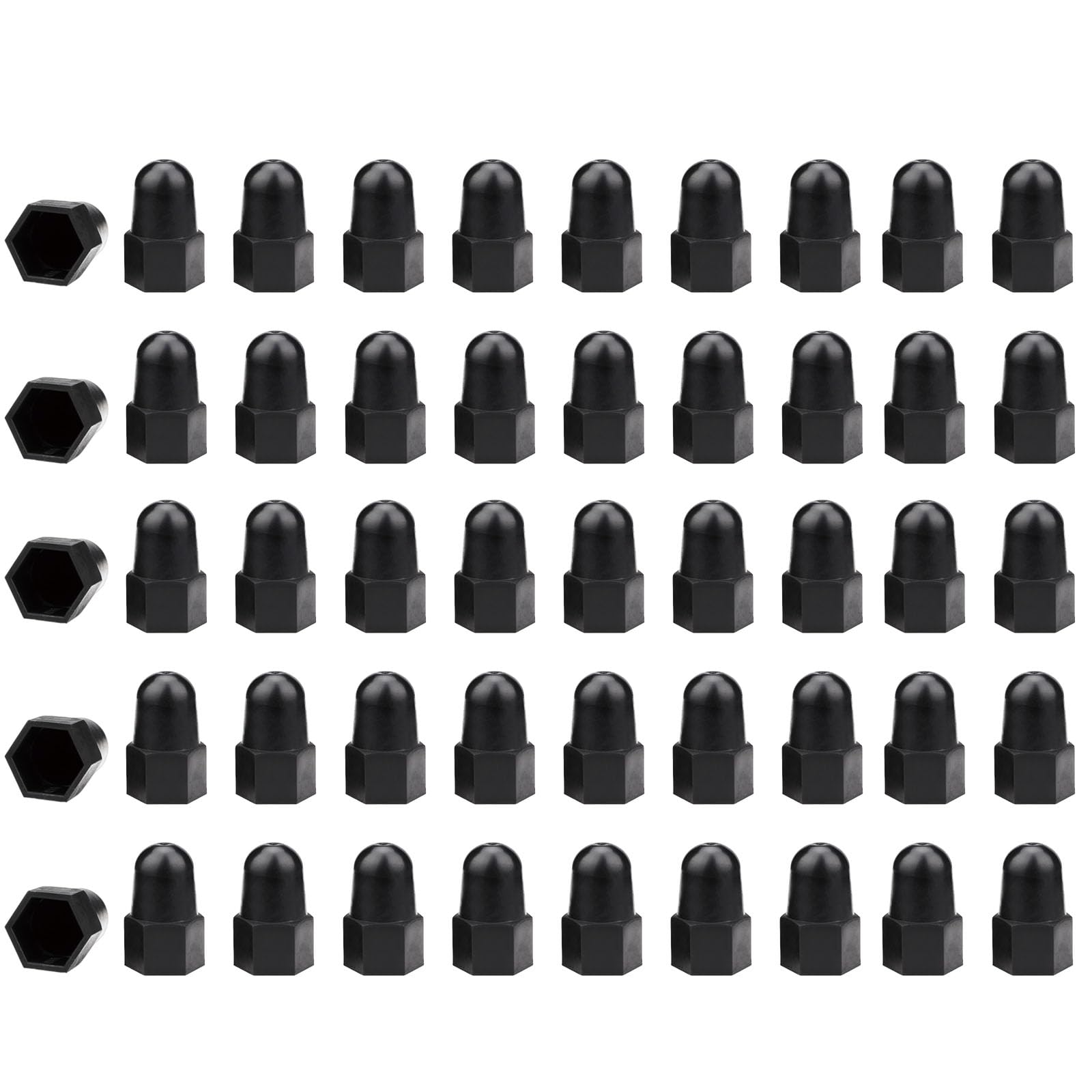Leliafleury Hex Nut Cover 50Pcs Plastic Higher Dome Bolt Nut Protection Caps Cover for Bolts, Hex Hexagon Screws (Black, M18*27 * 50)