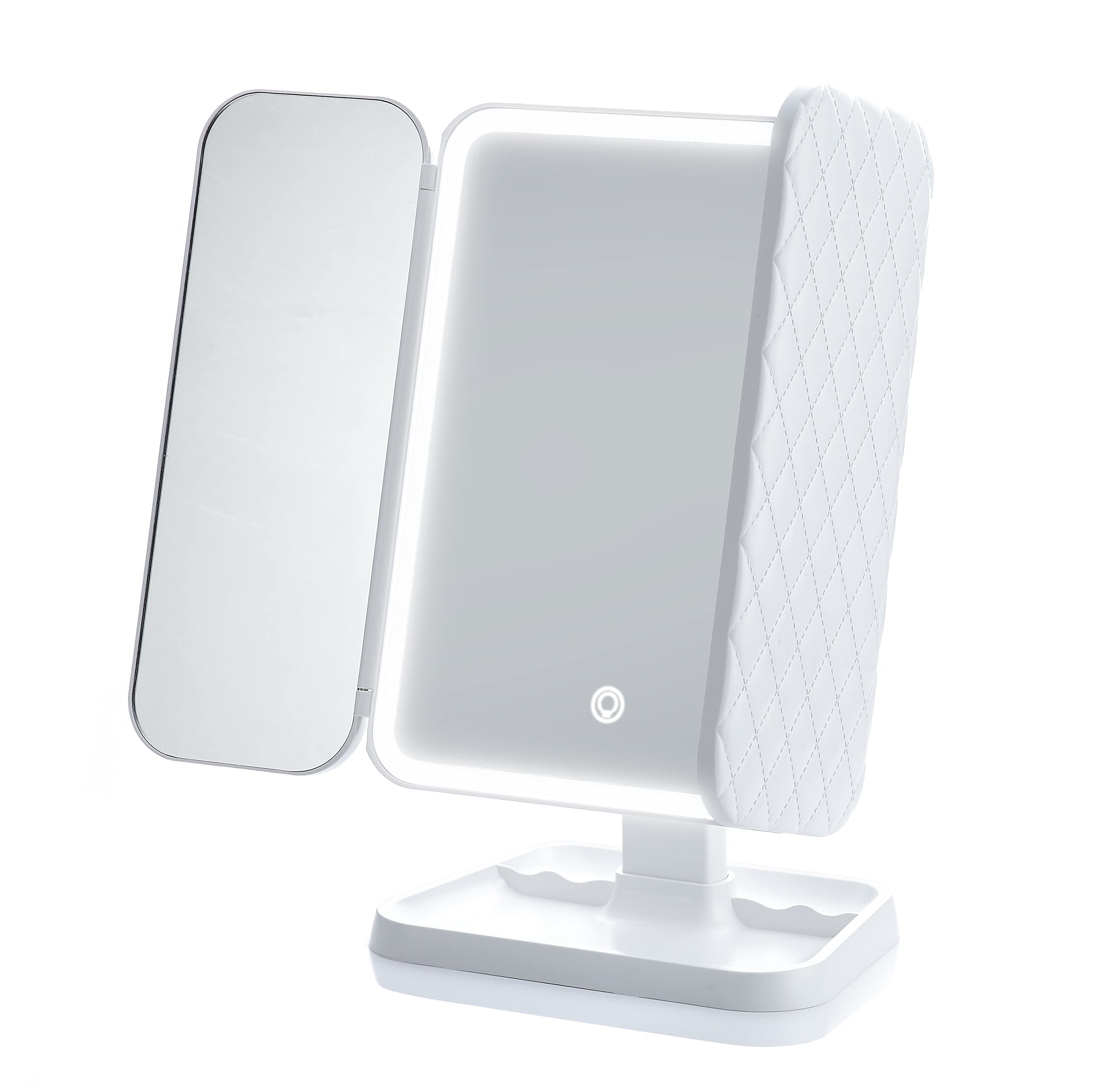 Miss Sweet Led Lighted Tabletop Mirror Trifold Makeup Mirror Vanity Mirror for Beauty Makeup (Sweet1 White)