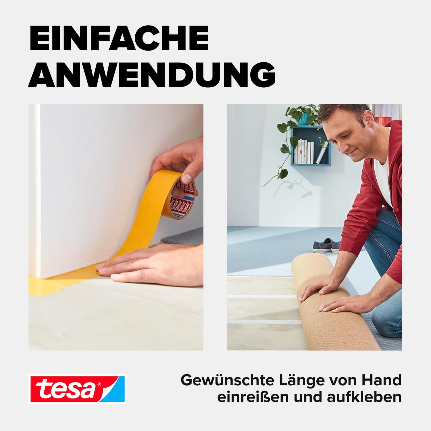 tesa Doppelseitiges Klebeband Universal - Vielseitiges Klebeband für Verpackungen, Deko und Teppiche oder zum Basteln - 10 m x 50 mm 6