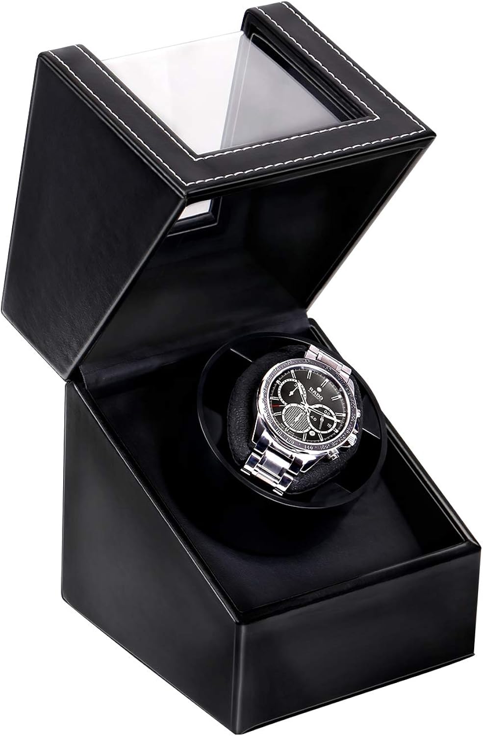 Automatic Single Watch Winder with Durable Watch Leather Pillow Stable PU+Wood Watch Turner Box Mabuchi Motor Watch Spinner Case Fit Lady and Man Watches Include USB+DC Cable: Watches