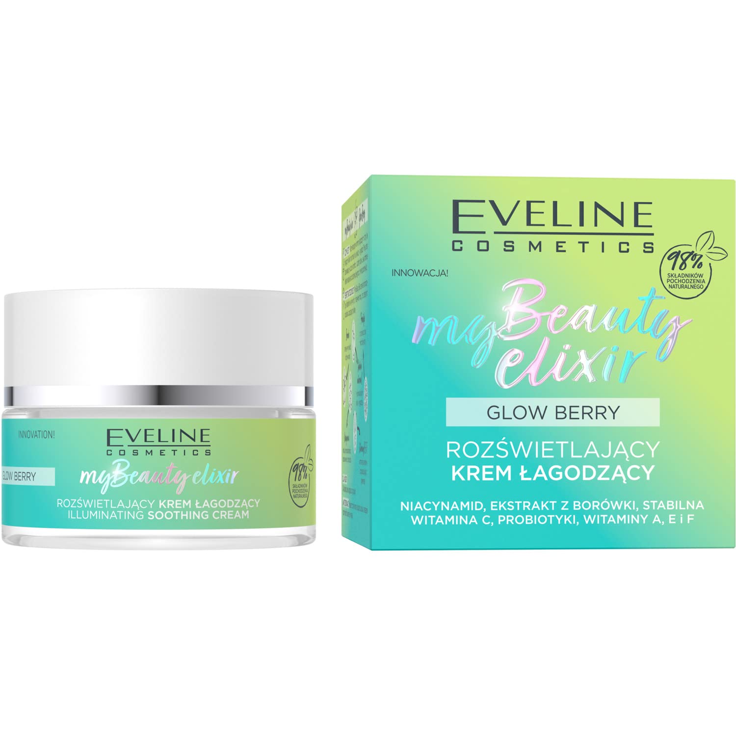 Eveline Cosmetics My Beauty Elixir Illuminating Soothing Cream with Blueberry, Niacinamide & Vitamin C - Hydrating, Anti-Aging, Vegan Skincare Elixir for All Skin Types, 50 ML