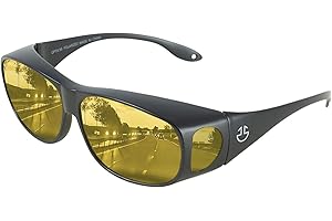 Optix 55 Fit Over HD Day/Night Driving Glasses Wraparound Sunglasses for Men, Women - Anti Glare Polarized Wraparounds (Night Vision Black)