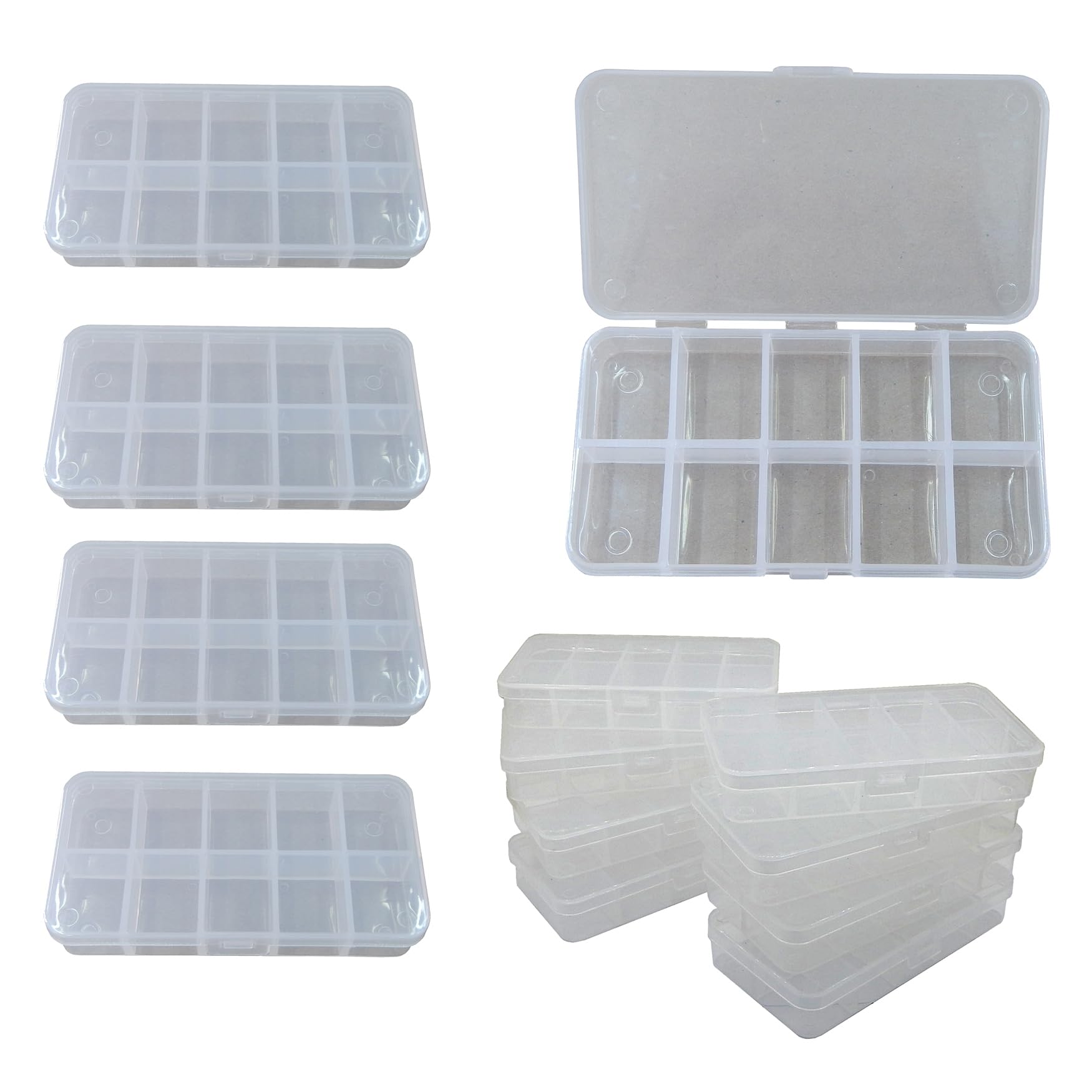 Perlin 8-Piece, 10-Compartment Storage Box Set, Plastic, Transparent, Minimalist, Jewellery Organiser, Craft Box