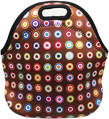 Brown Colorful Dots Waterproof Outdoor Carrying Lunch Tote Bag Neoprene Lunchbox Insulated School Travel Outdoor Thermal, By UHQ